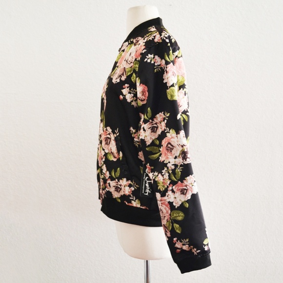 Black Rose Floral Satin Bomber Jacket - Picture 5 of 7